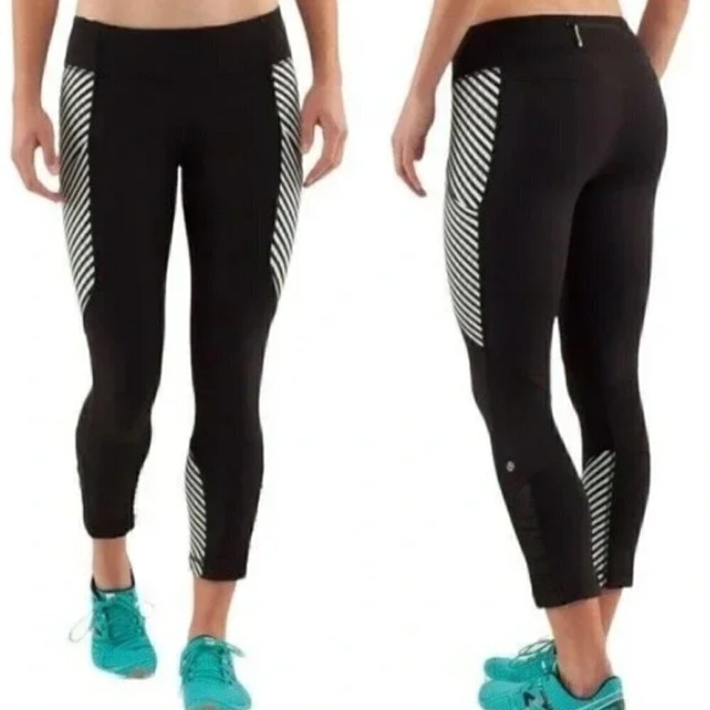 Lululemon Black Mint Green Mesh Crop